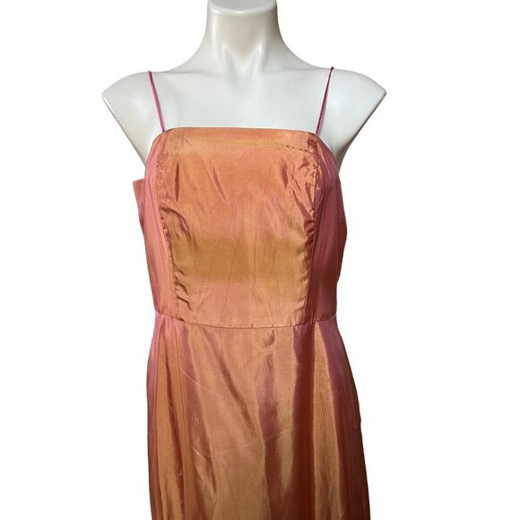 Y2K Semiformal Maxi Dress Prom Gown Satin Back Taffeta Orange Pink Creamsicle - Picture 6 of 10